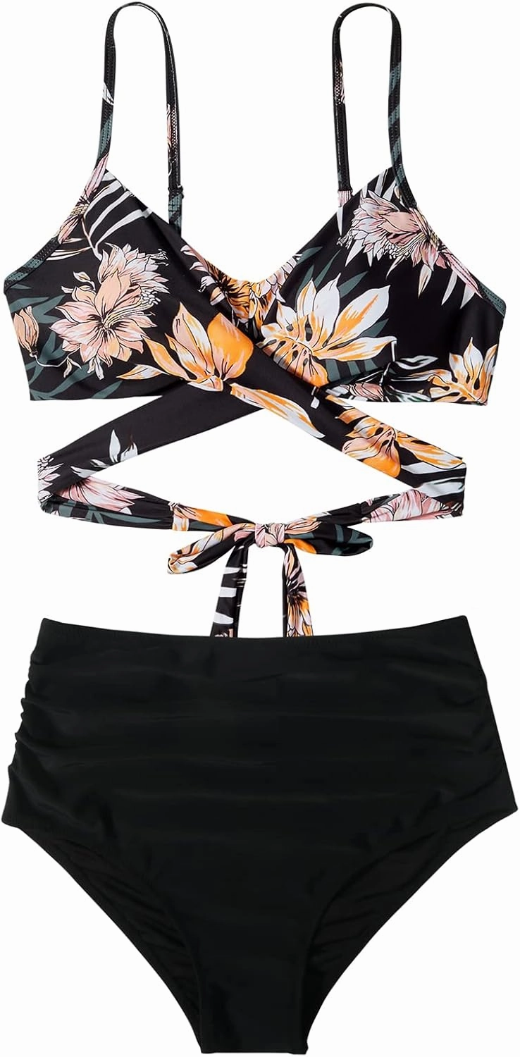 SUUKSESS Women Wrap Bikini Set Push Up High Waisted 2 Piece Swimsuits