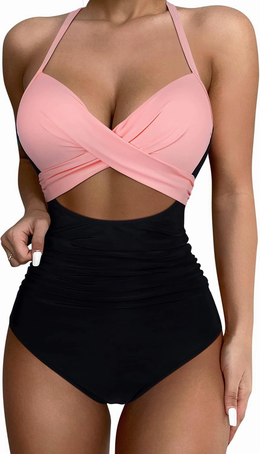 SUUKSESS Women Wrap Cut Out One Piece Swimsuit High Waisted Monokini Bathing Suit