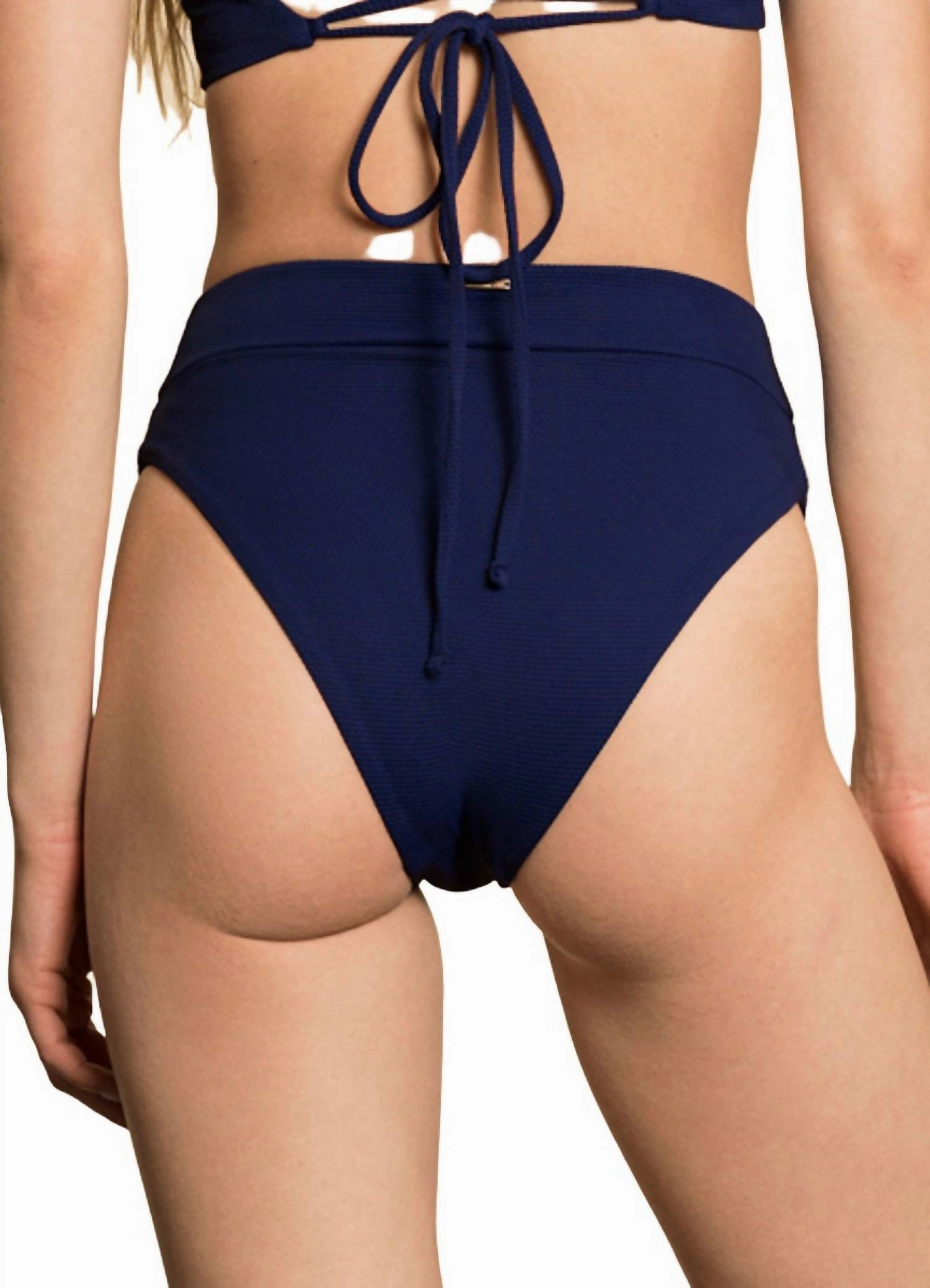 Suzy Q High Rise High Leg Bikini Bottom In Indigo