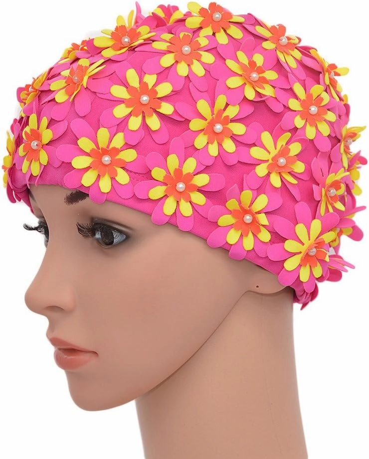 Swim Cap Floral Petal Retro Style Bathing Caps for Women