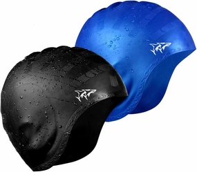 Swim Cap for Long Hair 2 Pack Thicker Design Solid Silicone Waterproof Swimming Caps for Woman Adults and Men