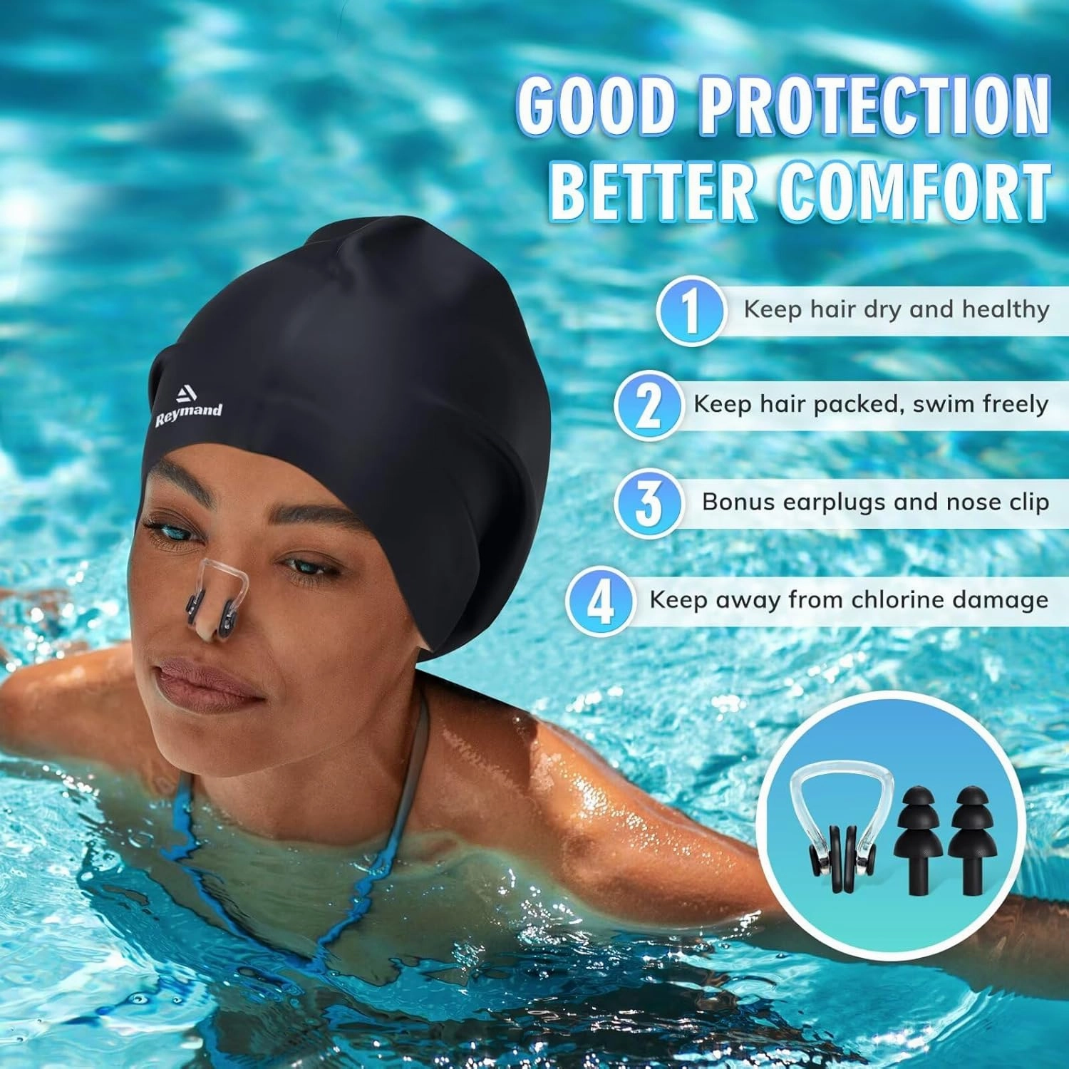 Swim Cap for Long Thick Hair, 3 Size Silicone Swimming Caps for Dreadlocks, Braids, Weaves, Extensions, Curls & Afros, Adult Waterproof Swim Hats Bathing Caps for Women Men
