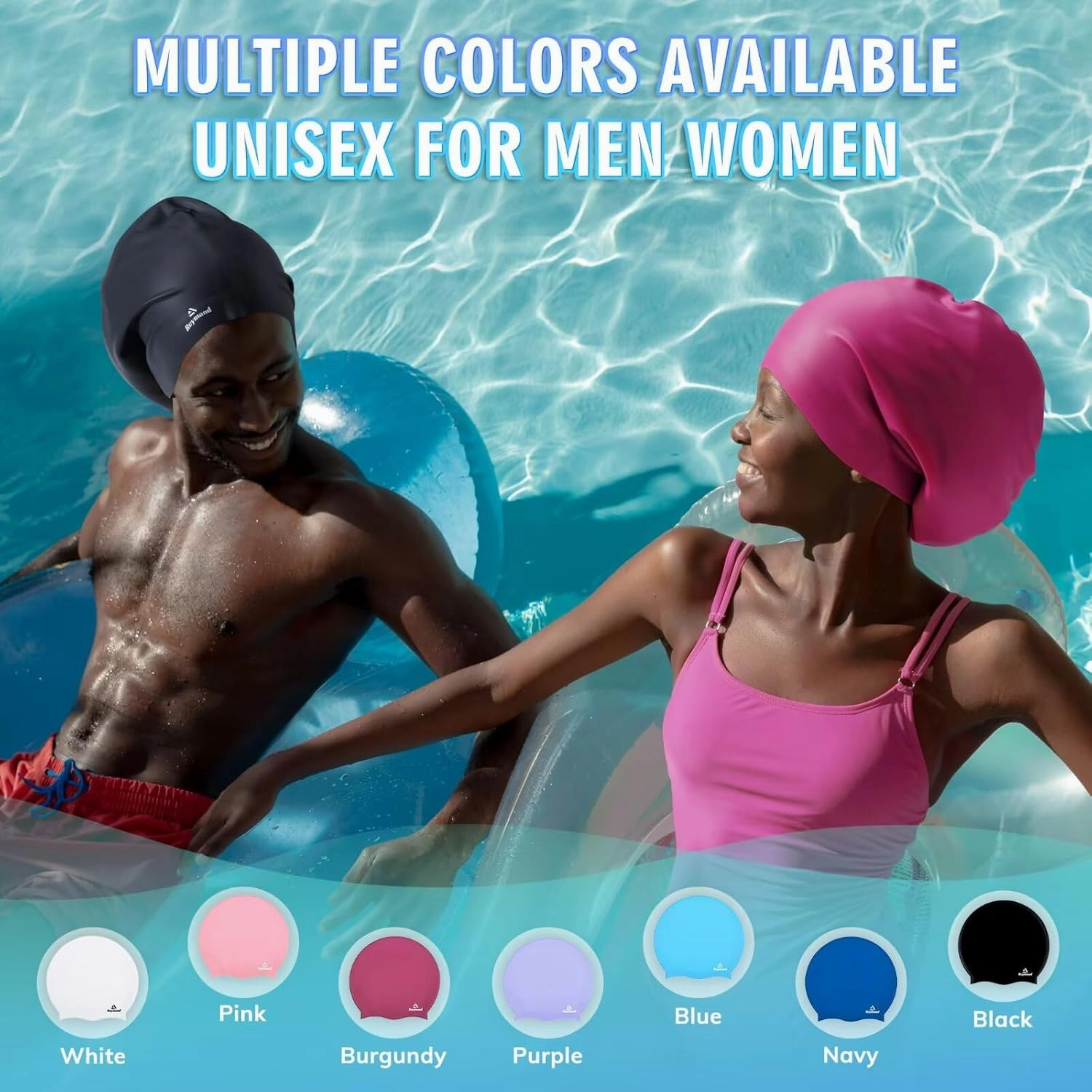 Swim Cap for Long Thick Hair, 3 Size Silicone Swimming Caps for Dreadlocks, Braids, Weaves, Extensions, Curls & Afros, Adult Waterproof Swim Hats Bathing Caps for Women Men