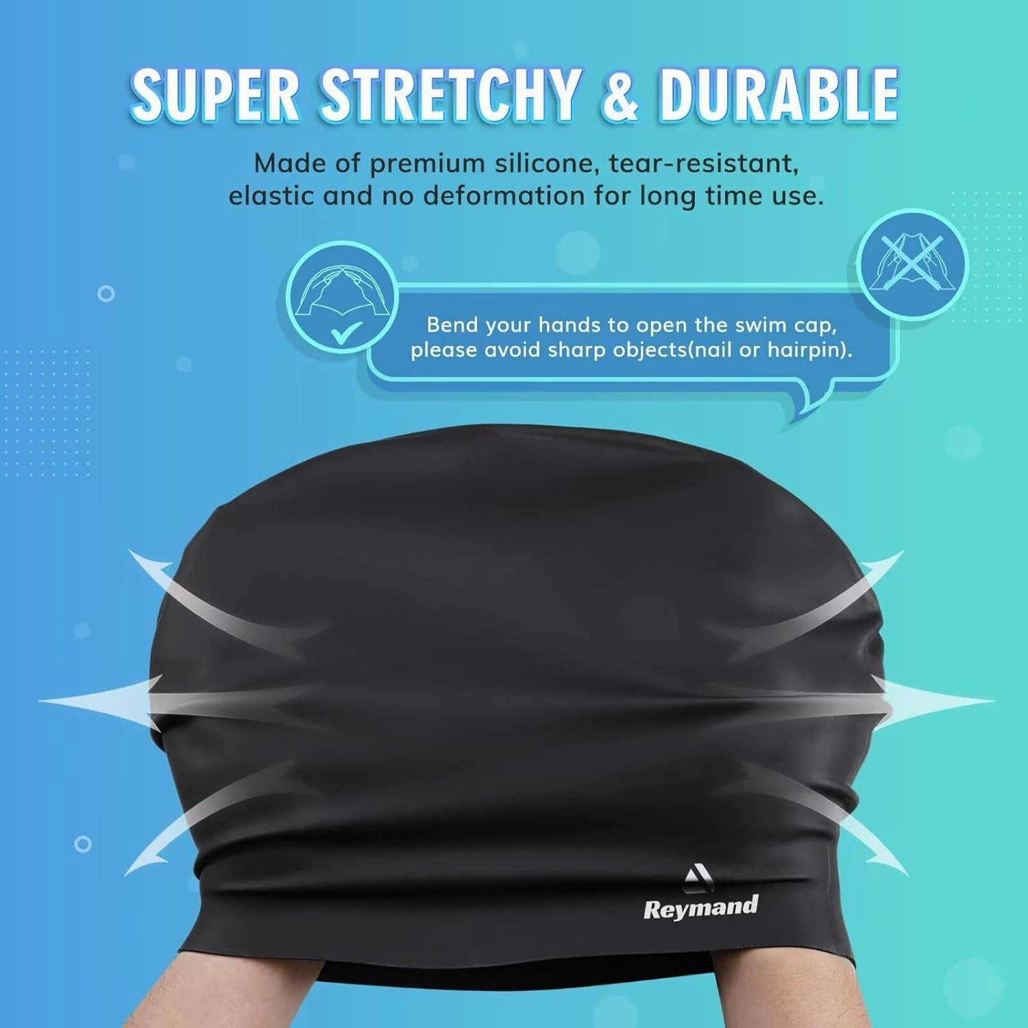 Swim Cap for Long Thick Hair, 3 Size Silicone Swimming Caps for Dreadlocks, Braids, Weaves, Extensions, Curls & Afros, Adult Waterproof Swim Hats Bathing Caps for Women Men