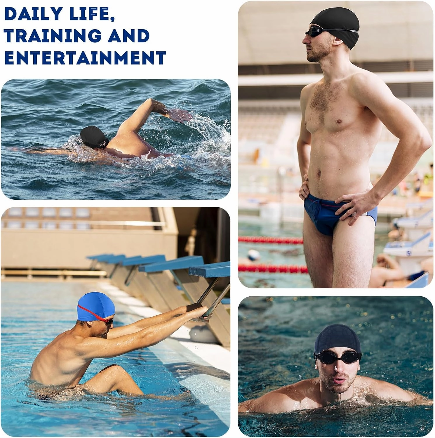 Swim Cap for Men Women Adult, High Stretch Fabric Swim Cap, Swimming Caps Non-Waterproof