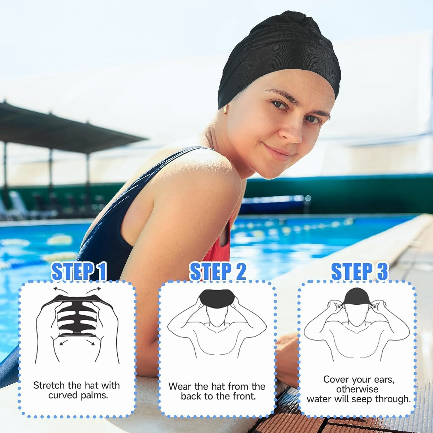 Swim Cap Women Adult Comfortable Fit Stylish Design for Pool Stay SecureFashionab Fabric Swim Caps for Women Swimming for Cloth Pleated Elastic Comfort Bathing Hats Keep Hairstyle Unchang