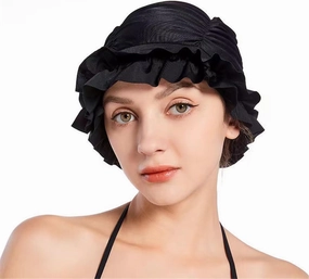 Swim Cap Women Adult with Ruffled Edges -Nylon Cloth Swimming Cap Extra Swimming Cap Elastic Comfort Bathing Hats Keep Hairstyle Unchanged Swim Caps for Women
