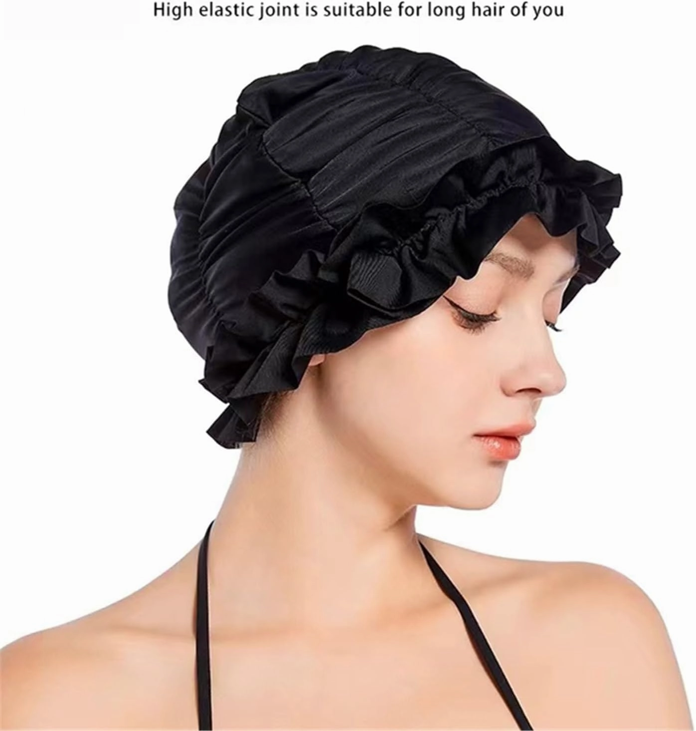 Swim Cap Women Adult with Ruffled Edges -Nylon Cloth Swimming Cap Extra Swimming Cap Elastic Comfort Bathing Hats Keep Hairstyle Unchanged Swim Caps for Women