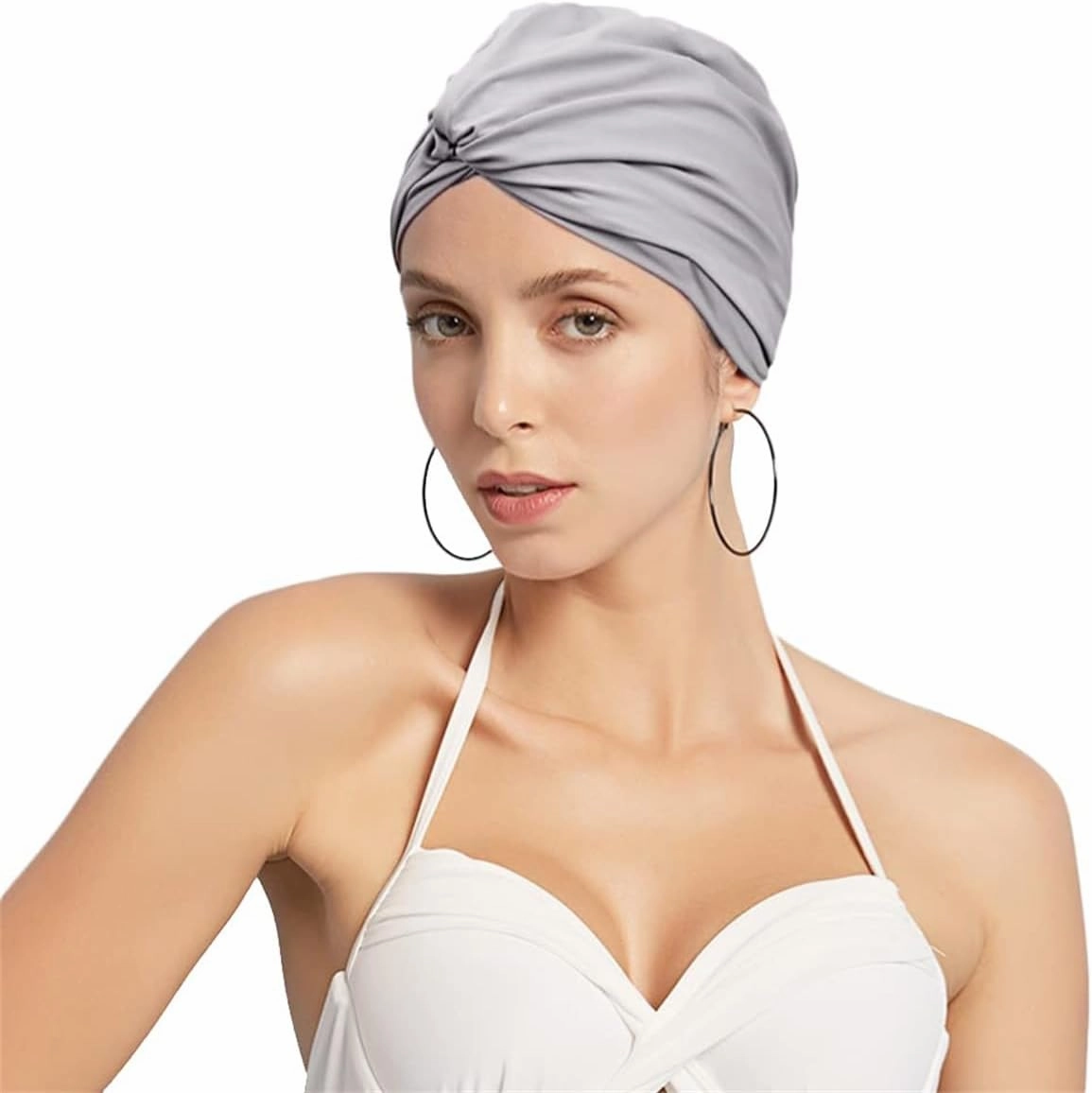 Swim Cap Women Retro Turban Cap Anti Slip Swimming Cap for Long Hair Pleated Knotted Swim Cap for Short Hair Bathing Cap Extra Large Swim Cap Elastic Comfort Cap for Swim Sleeping Spa Shower