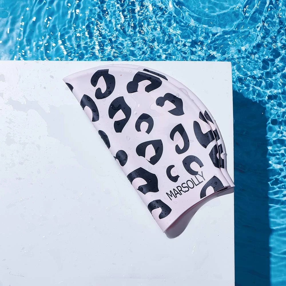 Swim Cap Women, Silicone Swimming Cap for Long Hair with Leopard Printed