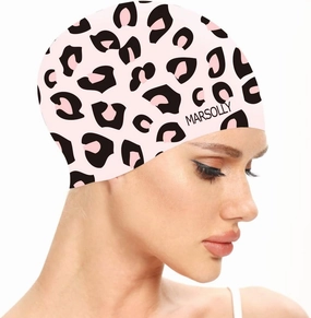 Swim Cap Women, Silicone Swimming Cap for Long Hair with Leopard Printed
