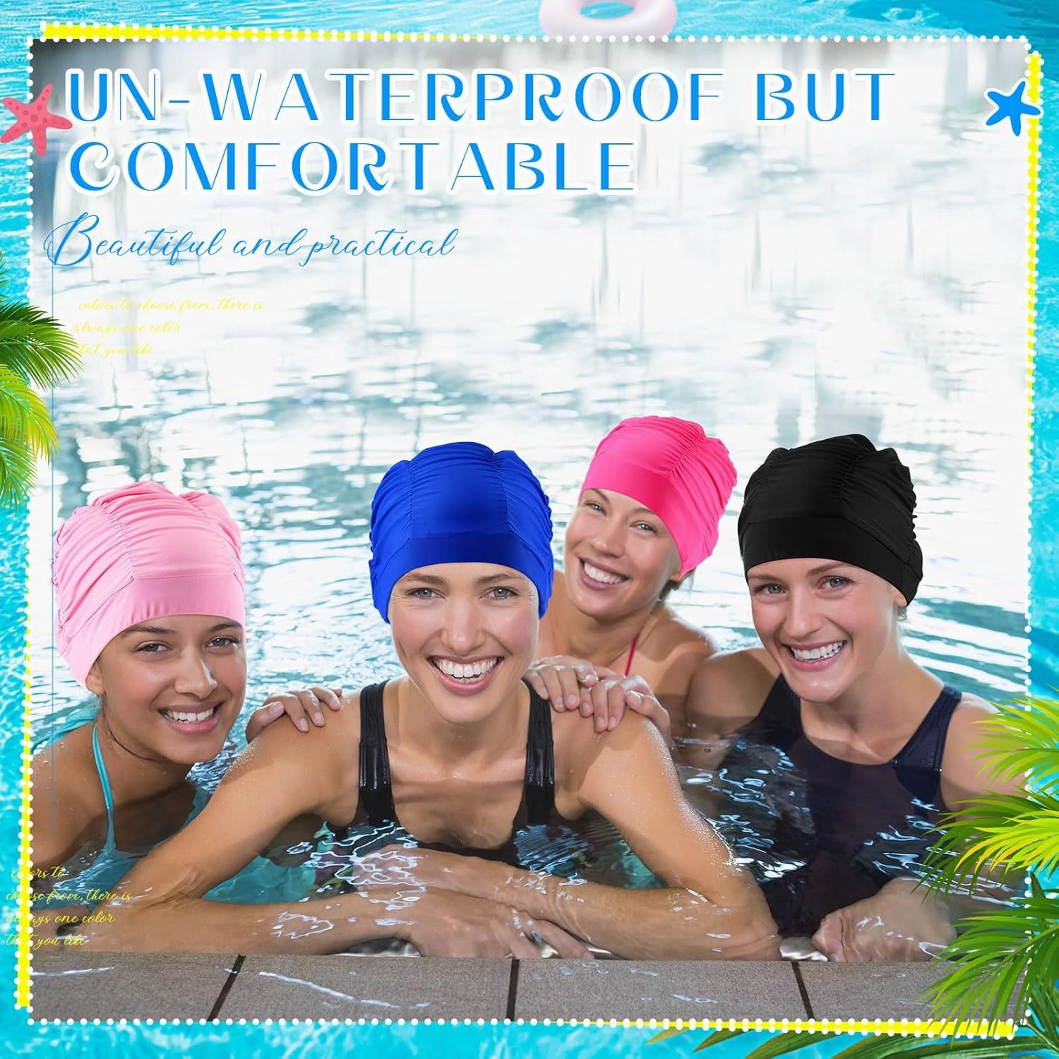 Swim Caps for Women Non Slip Swimming Pool Hat Polyester Turban Elastic Comfort Bathing Caps for Long Short Hair