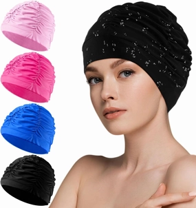 Swim Caps for Women Non Slip Swimming Pool Hat Polyester Turban Elastic Comfort Bathing Caps for Long Short Hair