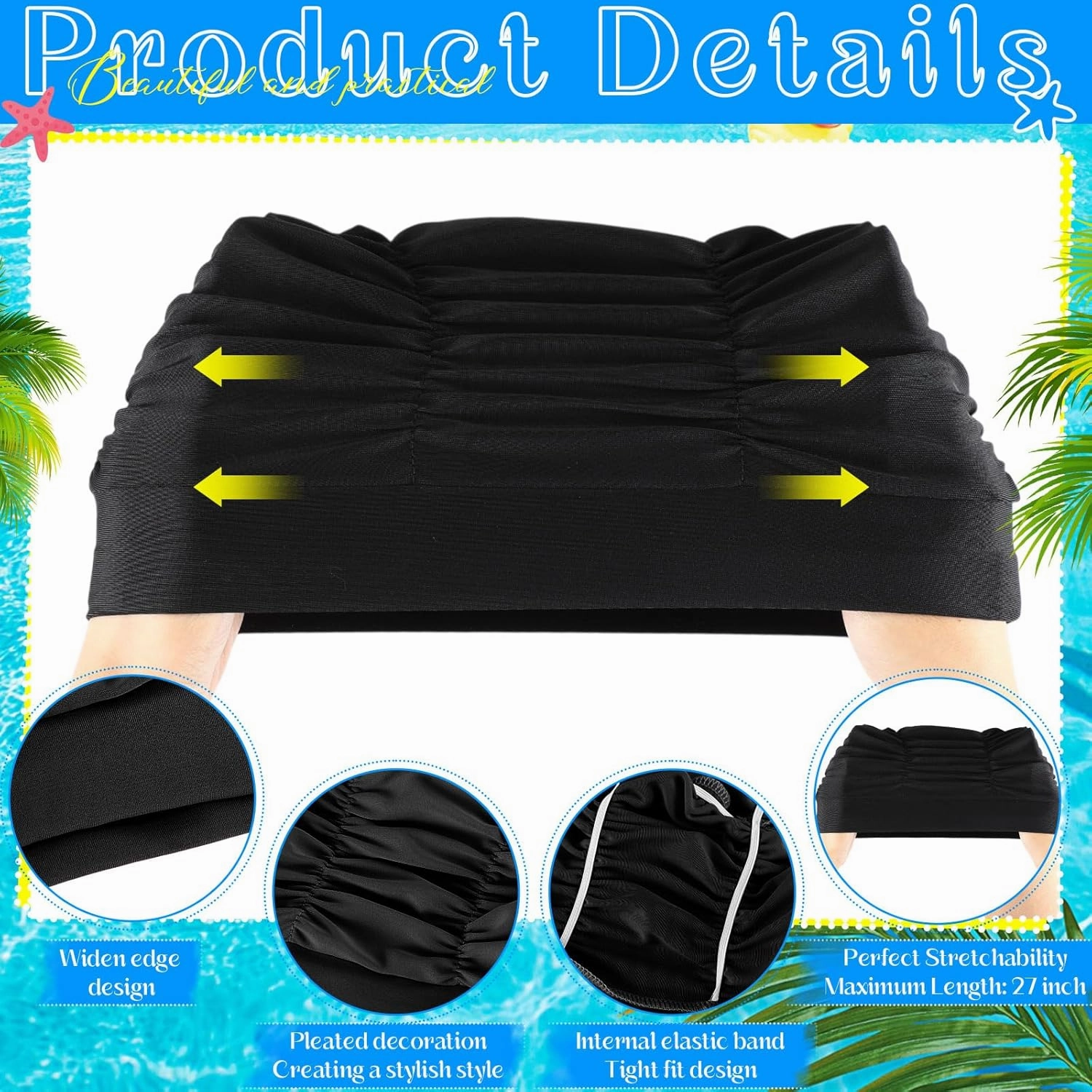 Swim Caps for Women Non Slip Swimming Pool Hat Polyester Turban Elastic Comfort Bathing Caps for Long Short Hair