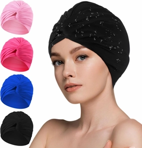 Swim Caps for Women Polyester Turban Strong Non-Slip Swimming Hat Elastic Swimming Pool Cap for Long and Short Hair