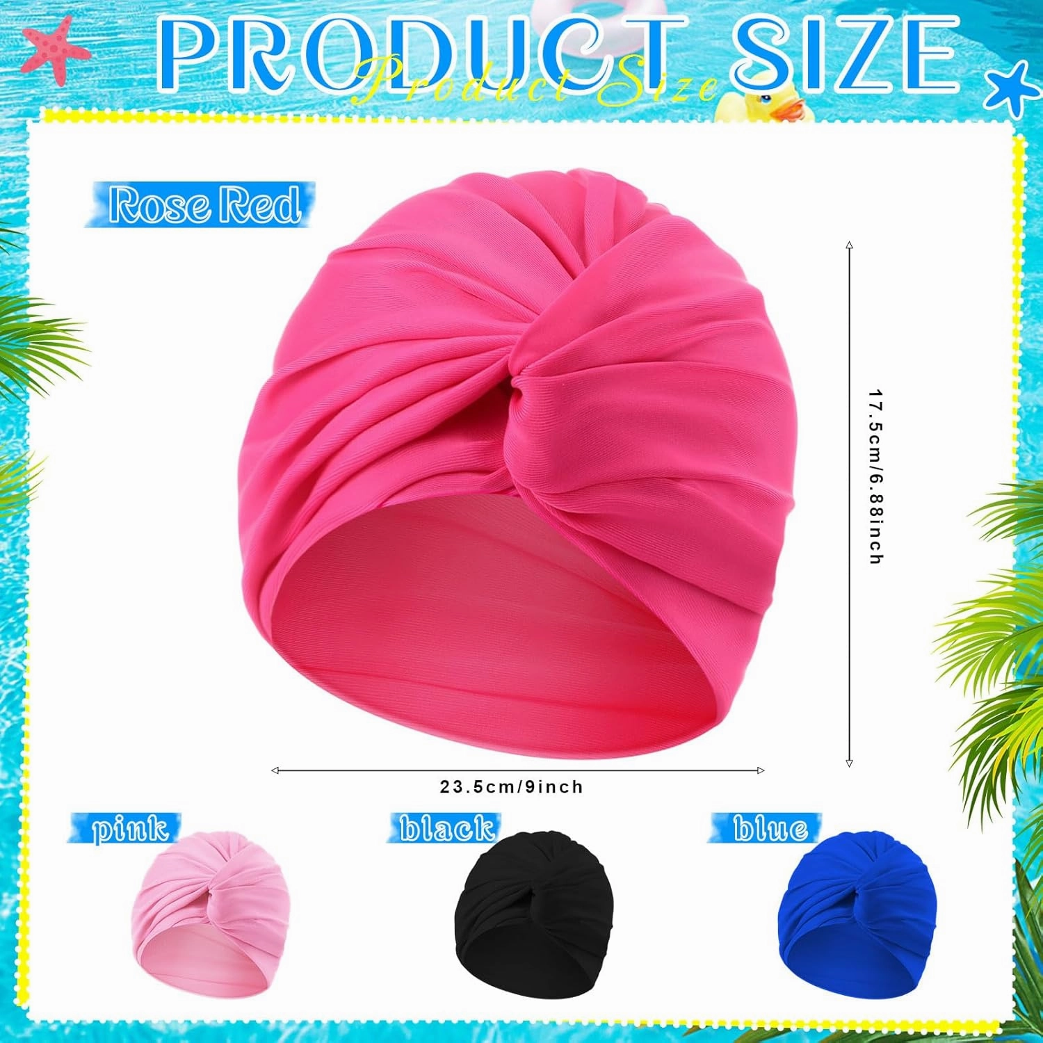 Swim Caps for Women Polyester Turban Strong Non-Slip Swimming Hat Elastic Swimming Pool Cap for Long and Short Hair