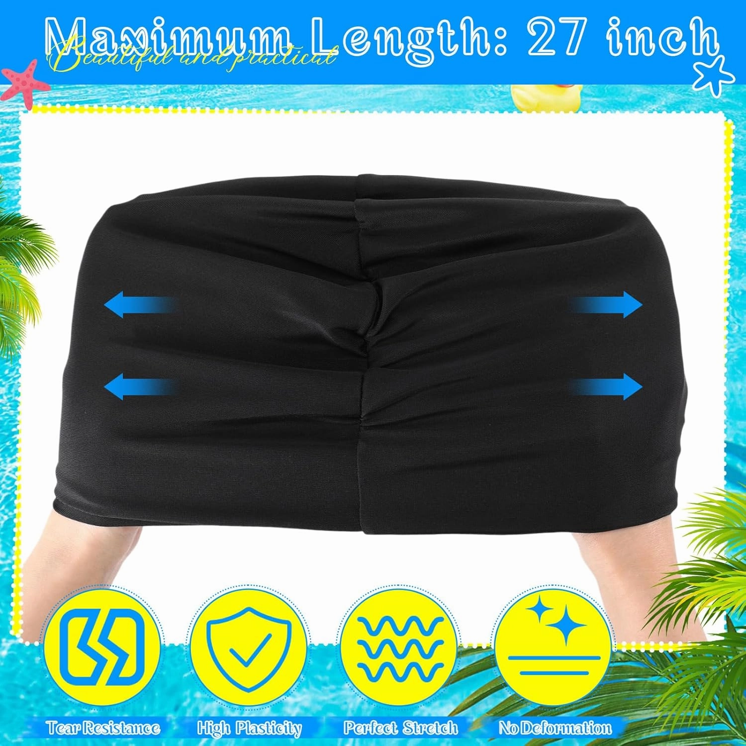 Swim Caps for Women Polyester Turban Strong Non-Slip Swimming Hat Elastic Swimming Pool Cap for Long and Short Hair