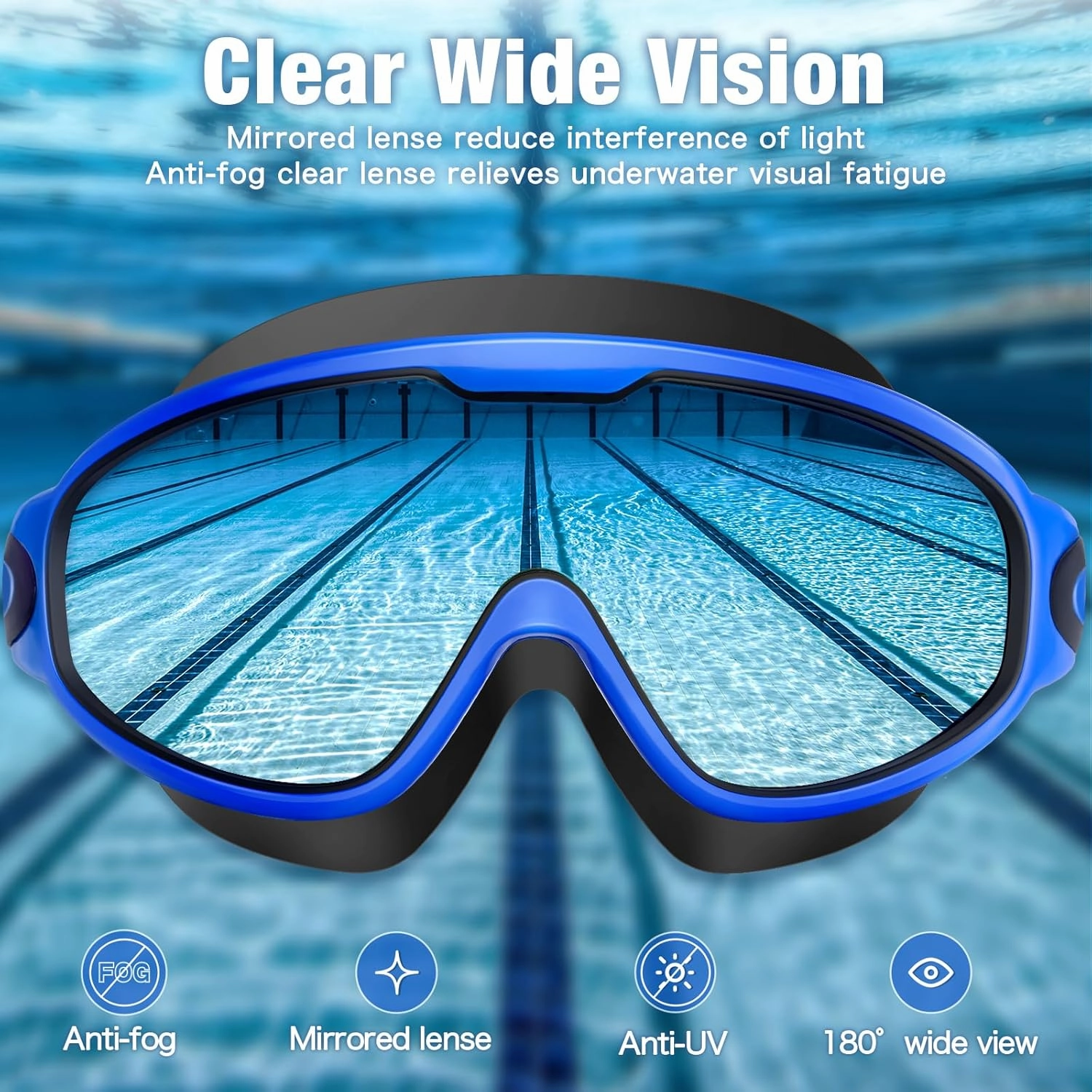 Swim Goggles 2 Pack for Adult Men Women, Anti-fog UV Protection No Leak 180 Wide View Clear Vision Pool Goggles