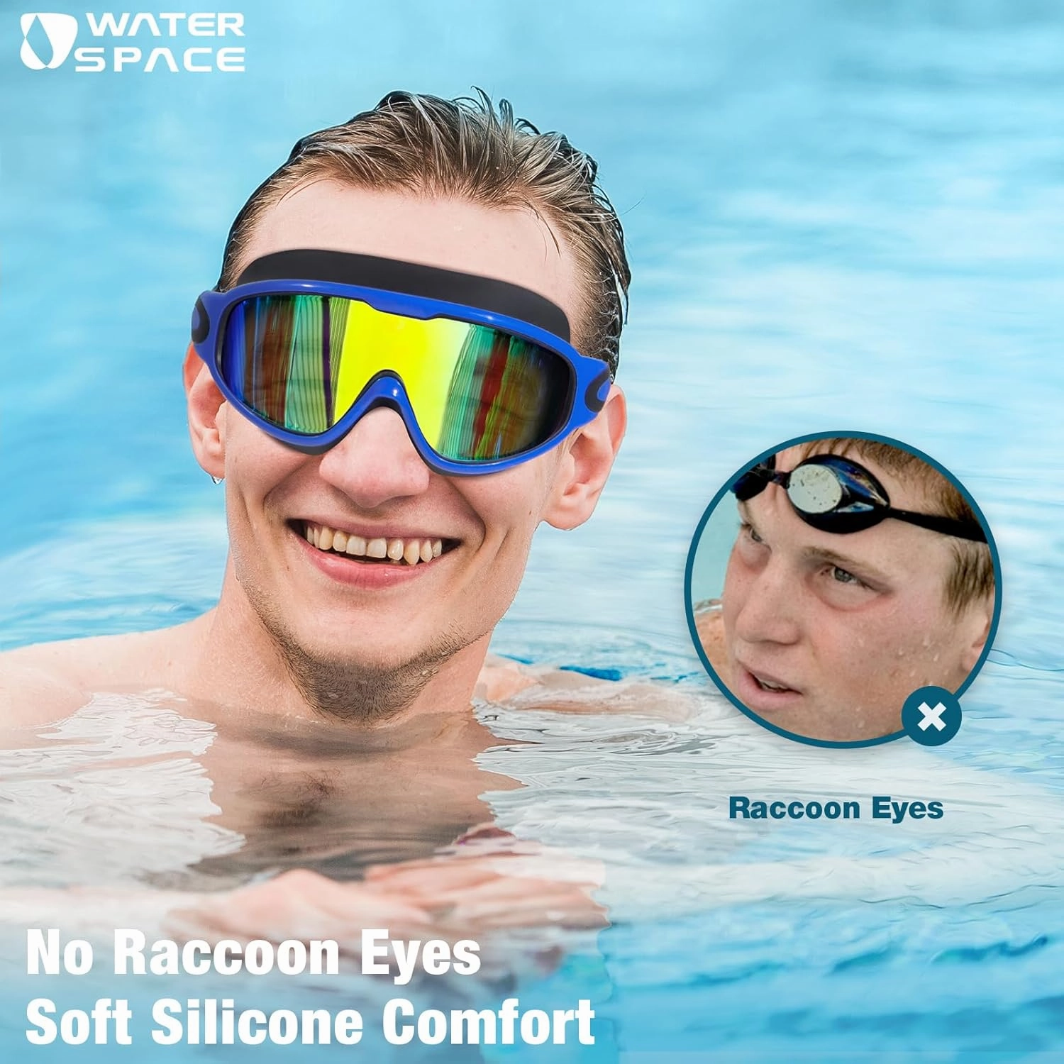 Swim Goggles 2 Pack for Adult Men Women, Anti-fog UV Protection No Leak 180 Wide View Clear Vision Pool Goggles