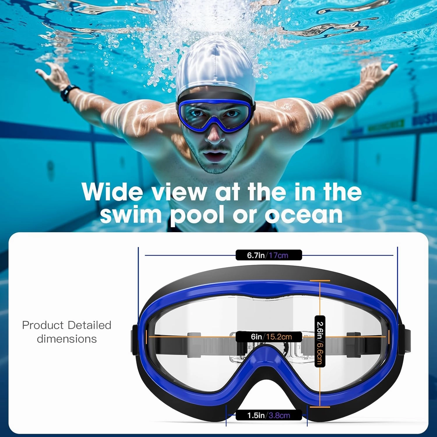 Swim Goggles, Adult 2 Pack-Wide View Swimming Goggles for Men Women Youth Teens, UV Protection Swim Goggles
