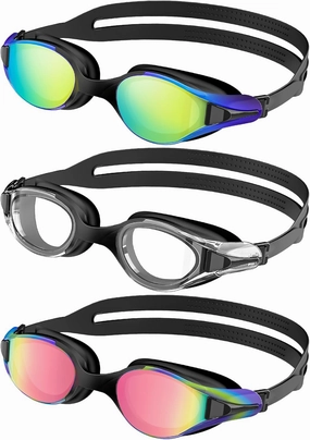 Swim-Goggles Men Goggles-Swimming-Adult Women: 3 Pack Unisex Anti-Fog Youth Swim Glasses Training UV400 Protection