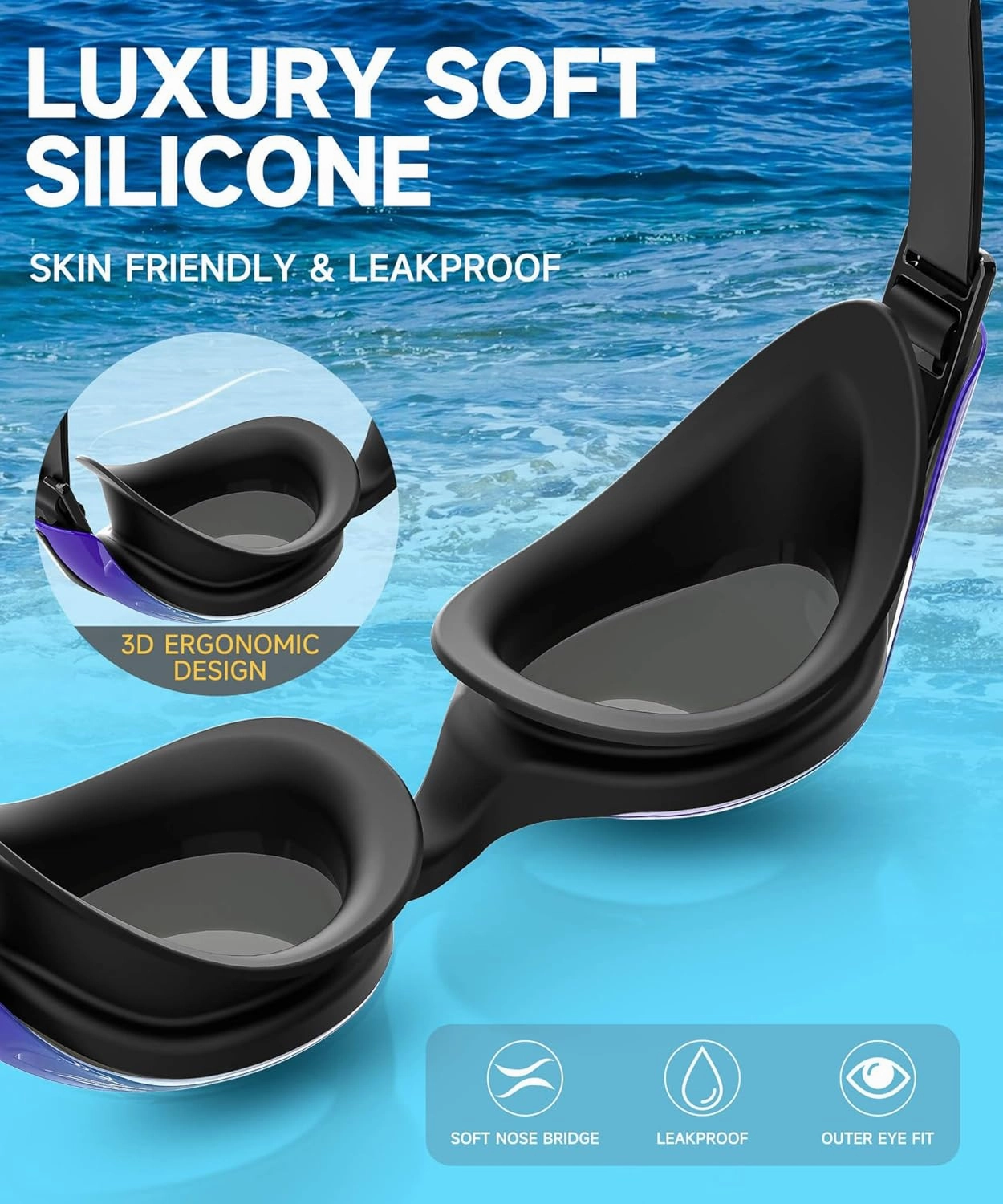 Swim-Goggles Men Goggles-Swimming-Adult Women: 3 Pack Unisex Anti-Fog Youth Swim Glasses Training UV400 Protection