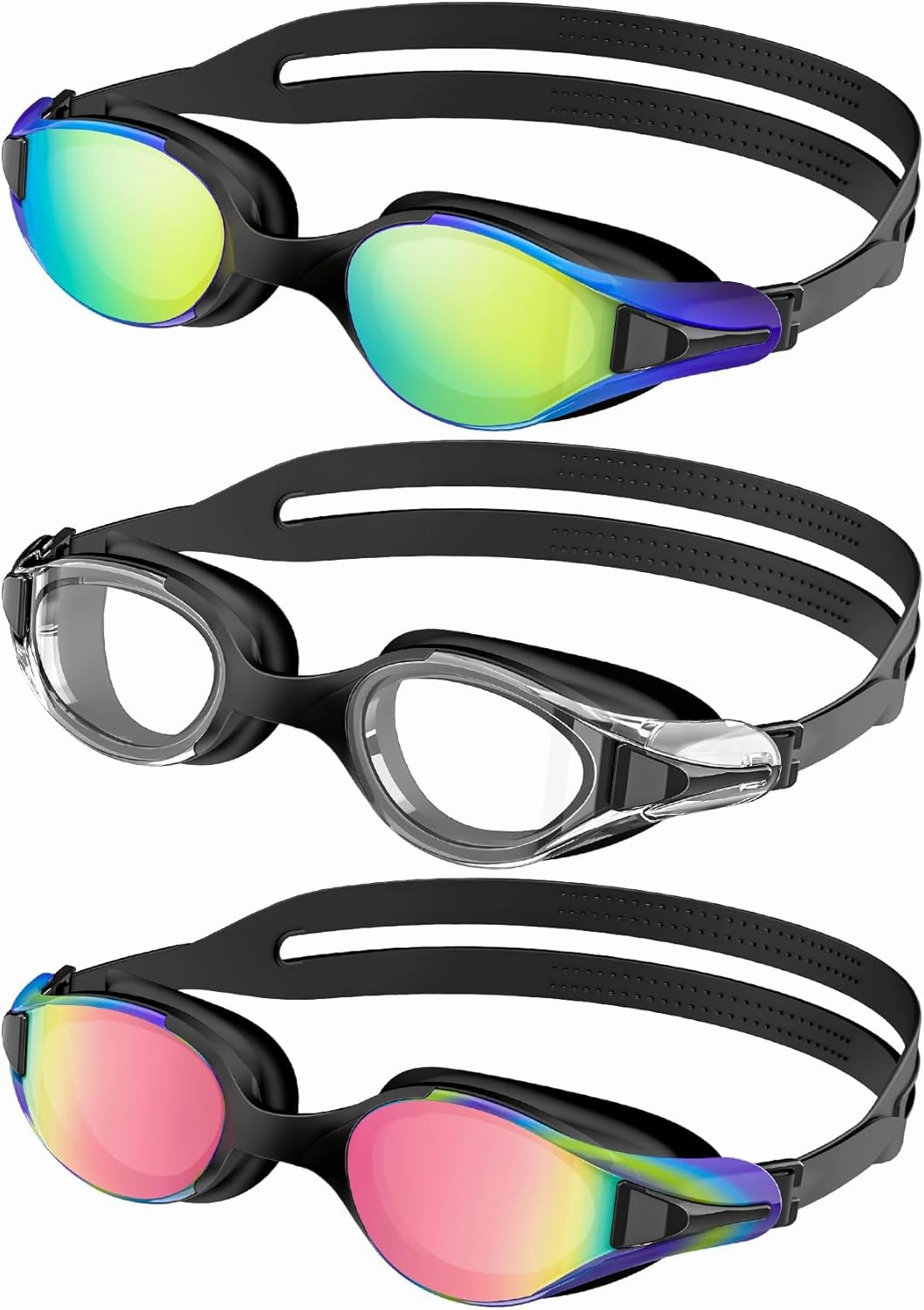 Swim-Goggles Men Goggles-Swimming-Adult Women: 3 Pack Unisex Anti-Fog Youth Swim Glasses Training UV400 Protection
