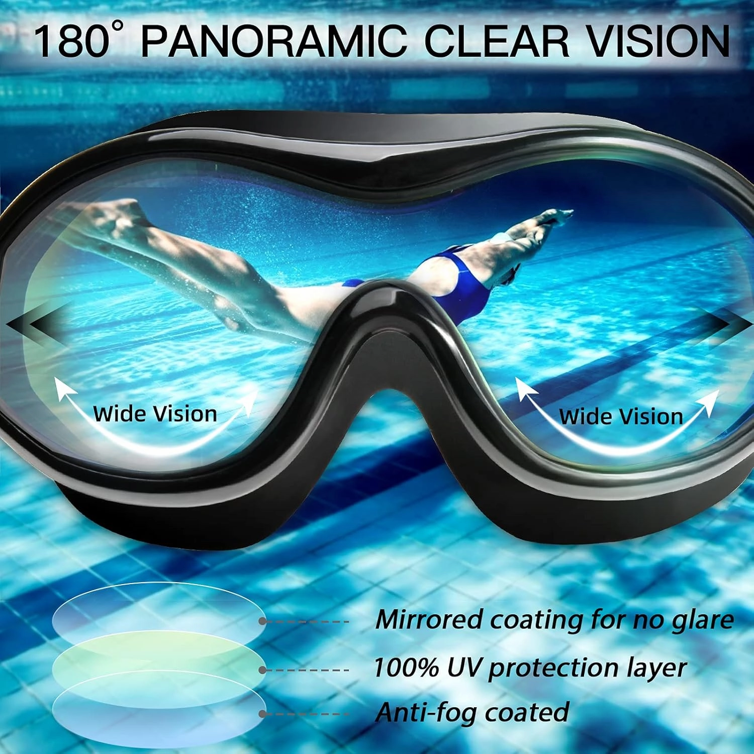 Swim Goggles No Leaking Anti-Fog Pool Goggles Swimming Goggles for Adult Men Women Youth, UV Protection 180 Clear Vision