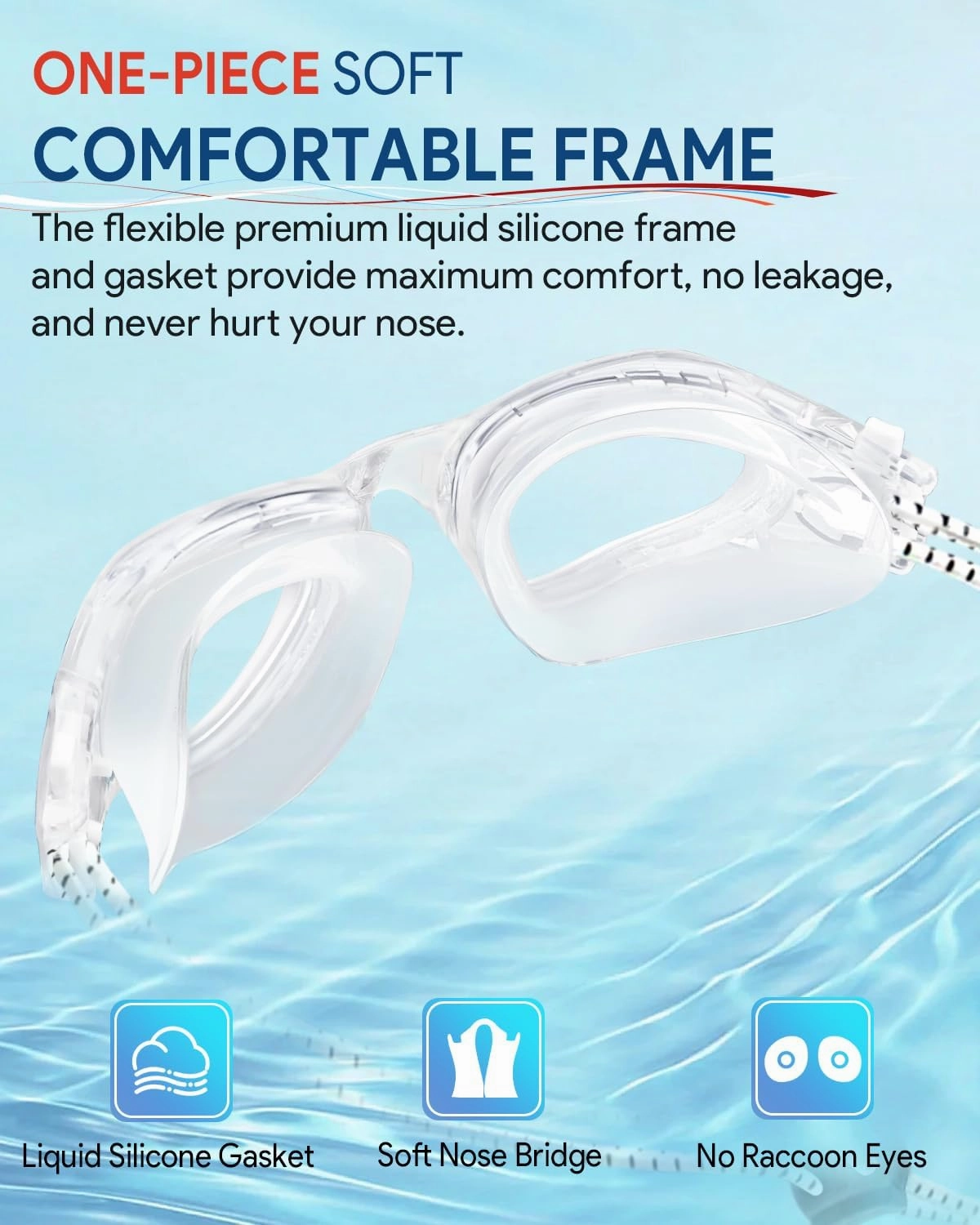 Swim Goggles, Polarized Adult Swimming Goggles Bungee Strap No Hair Pulling Anti-fog Pool Goggles for Men Women