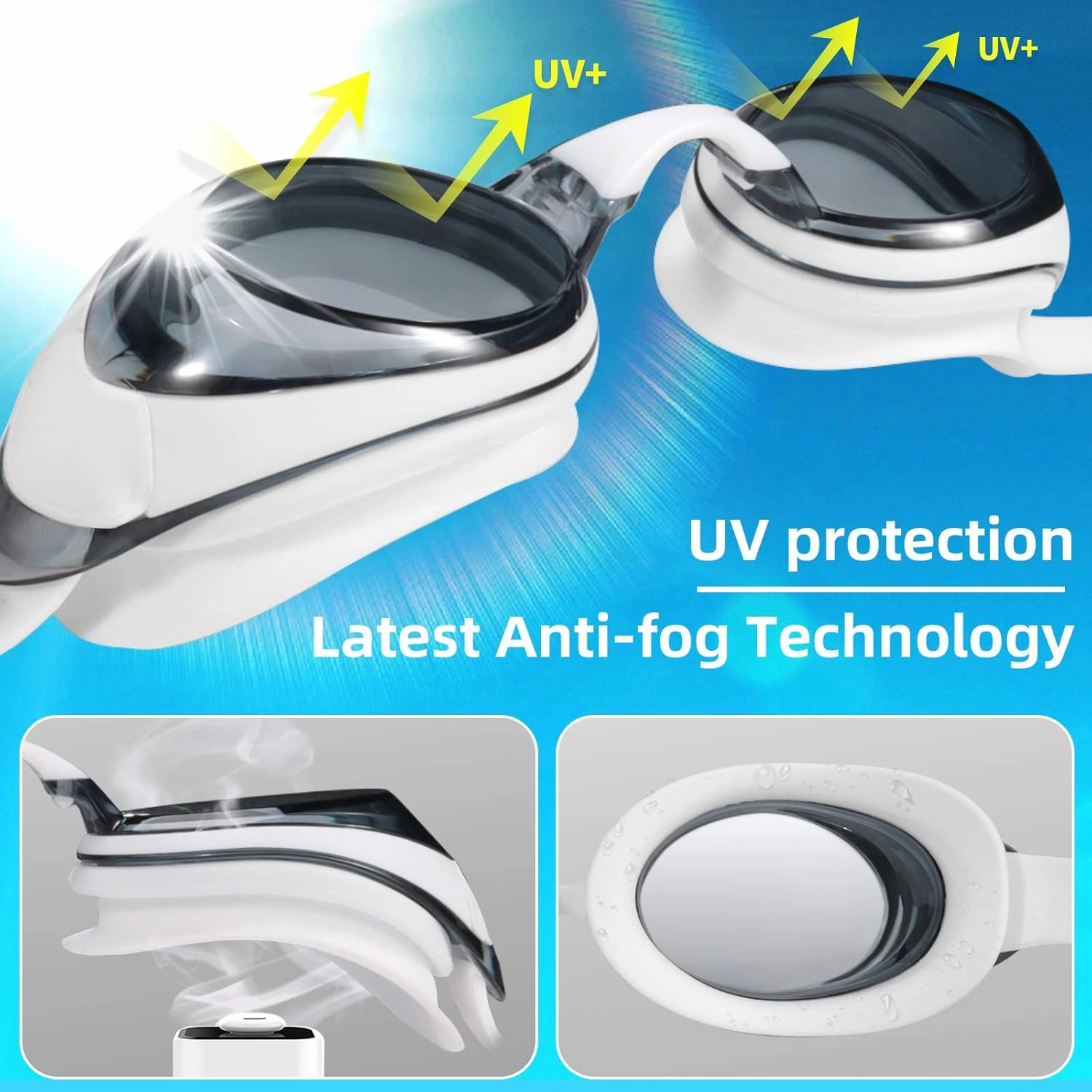Swim Goggles Shortsighted Swimming Goggles Anti Fog UV Protection Fit for Adult Men Women Youth, No Leaking Tinted Flat Lens