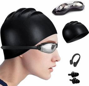 Swim Goggles Swimming Goggles No Leaking with Nose Clip, Earplugs, Swim Cap and Case for Men Women