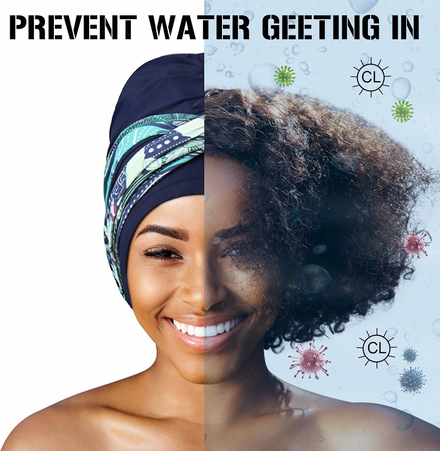 Swim Turban Waterproof Silicone Lined Swim Cap Long Hair Swim Caps for Women Youth - Large Swim Caps