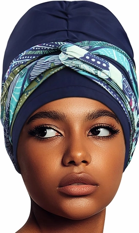 Swim Turban Waterproof Silicone Lined Swim Cap Long Hair Swim Caps for Women Youth - Large Swim Caps