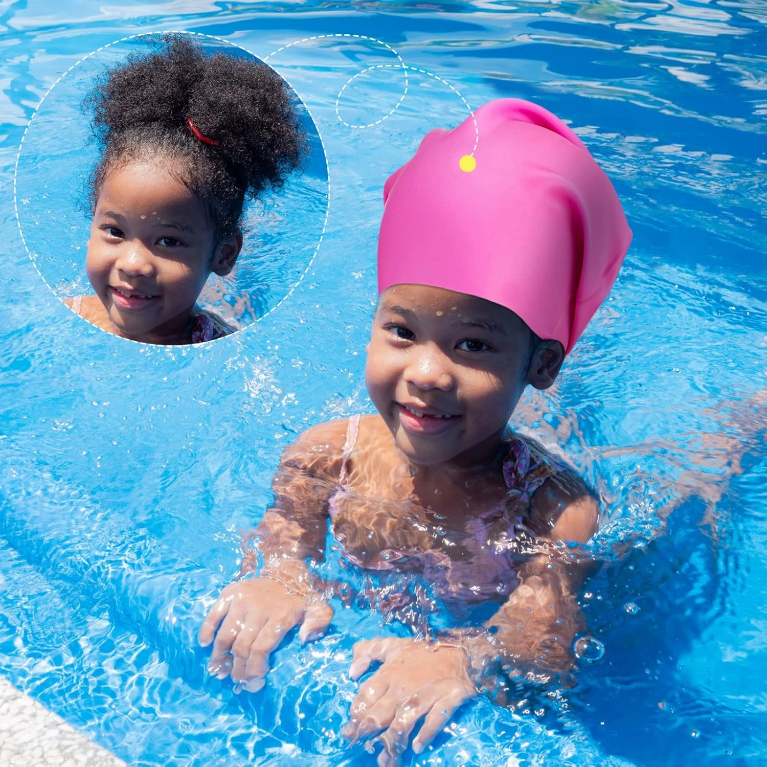 Swimming Cap 2 Pack Silicone Swim Cap for Braids and Dreadlocks Girls Silicone Waterproof Swim Cap Shower Cap for Kids Teens with Long Hair Weaves Hair Extensions Curls (Black, Pink,M)