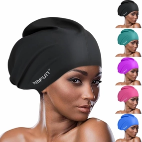 Swimming Cap for Long Hair, Extra Large Swimming Caps for Women & Men, Silicone Adult Swim Cap, Waterproof Swimming Hat for Dreadlocks, Weaves, Curls, Hair Extensions, Braids, Afros, Black