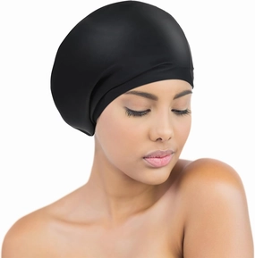 Swimming Cap for Long Hair, Silicone Extra Large Swim Caps for Women Men Adult Waterproof Swim Hats Keep Weaves Curls Hair Extensions Afros Braids and Dreadlocks Dry, Black
