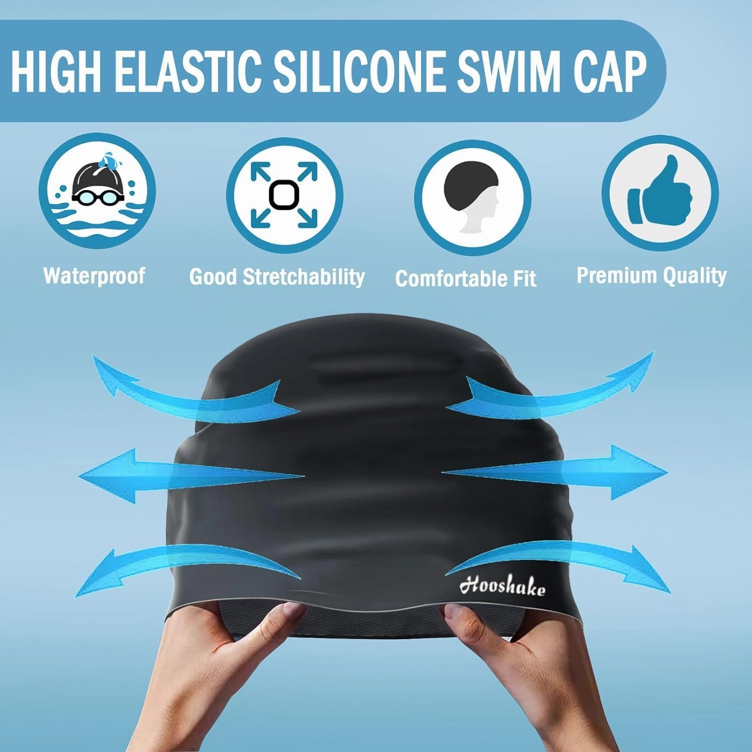 Swimming Cap,Silicone Swim Cap Suitable for Women & Men with Short and Long Hair - 1PCS