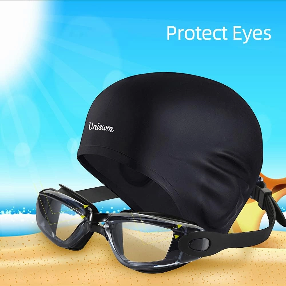 Swimming Goggles Swimming Cap Set Swim Glasses Silicone Swim hat Pack for Adults with Anti Fog Glasses for Swimming