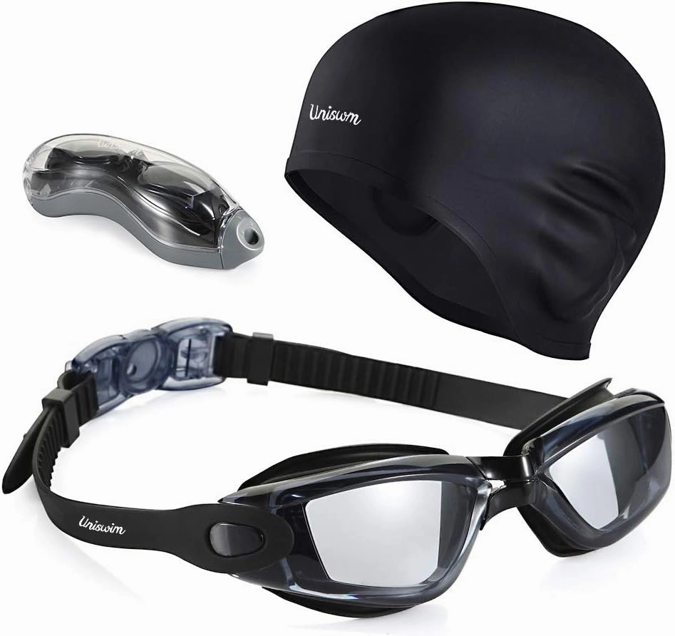 Swimming Goggles Swimming Cap Set Swim Glasses Silicone Swim hat Pack for Adults with Anti Fog Glasses for Swimming