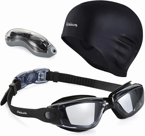 Swimming Goggles Swimming Cap Set Swim Glasses Silicone Swim hat Pack for Adults with Anti Fog Glasses for Swimming