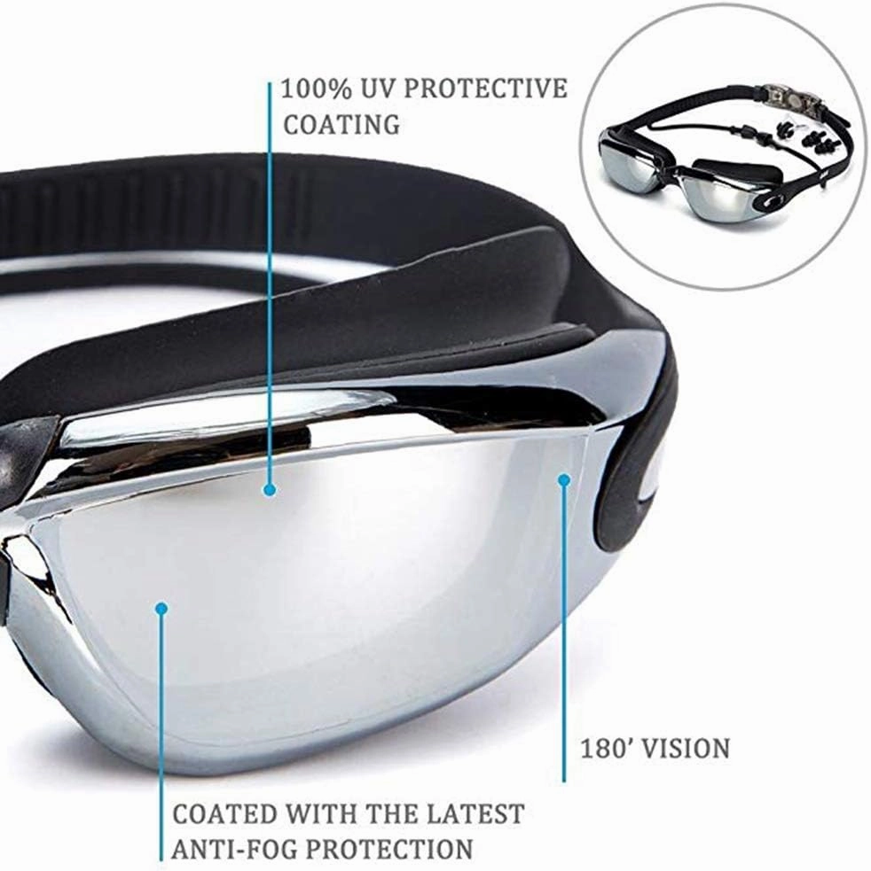 Swimming Goggles Waterproof and Cap Set 4 in 1, UV 400 Protection Lenses Clear Anti-Fog