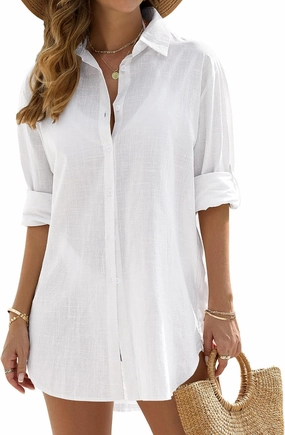 Swimsuit Coverup for Women Bathing Suit Cover Ups V Neck Button Down Beach Shirt Dress Bikini Swimwear Cover up