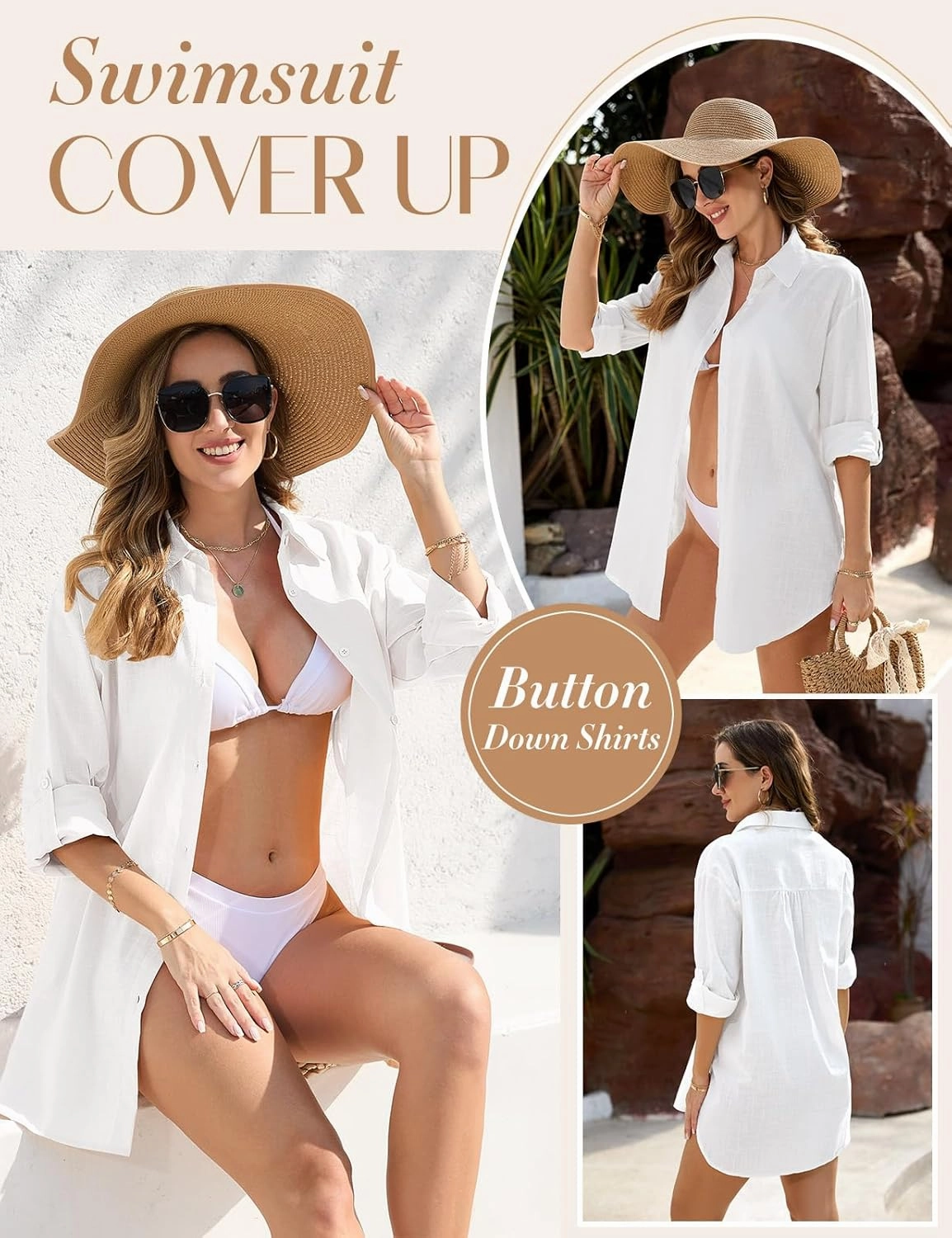 Swimsuit Coverup for Women Bathing Suit Cover Ups V Neck Button Down Beach Shirt Dress Bikini Swimwear Cover up
