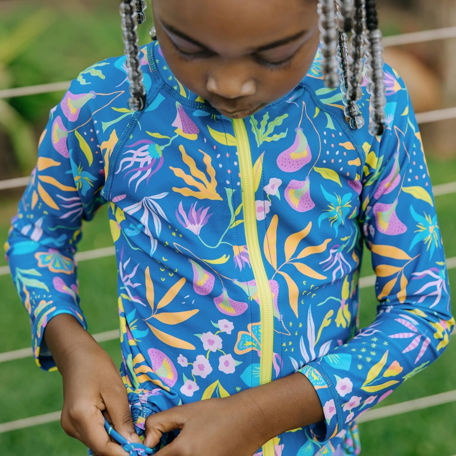 SwimZip Girls' 3 Pc Swim Set w/Long Sleeve Rash Guard, Tankini & Shorts UPF 50 