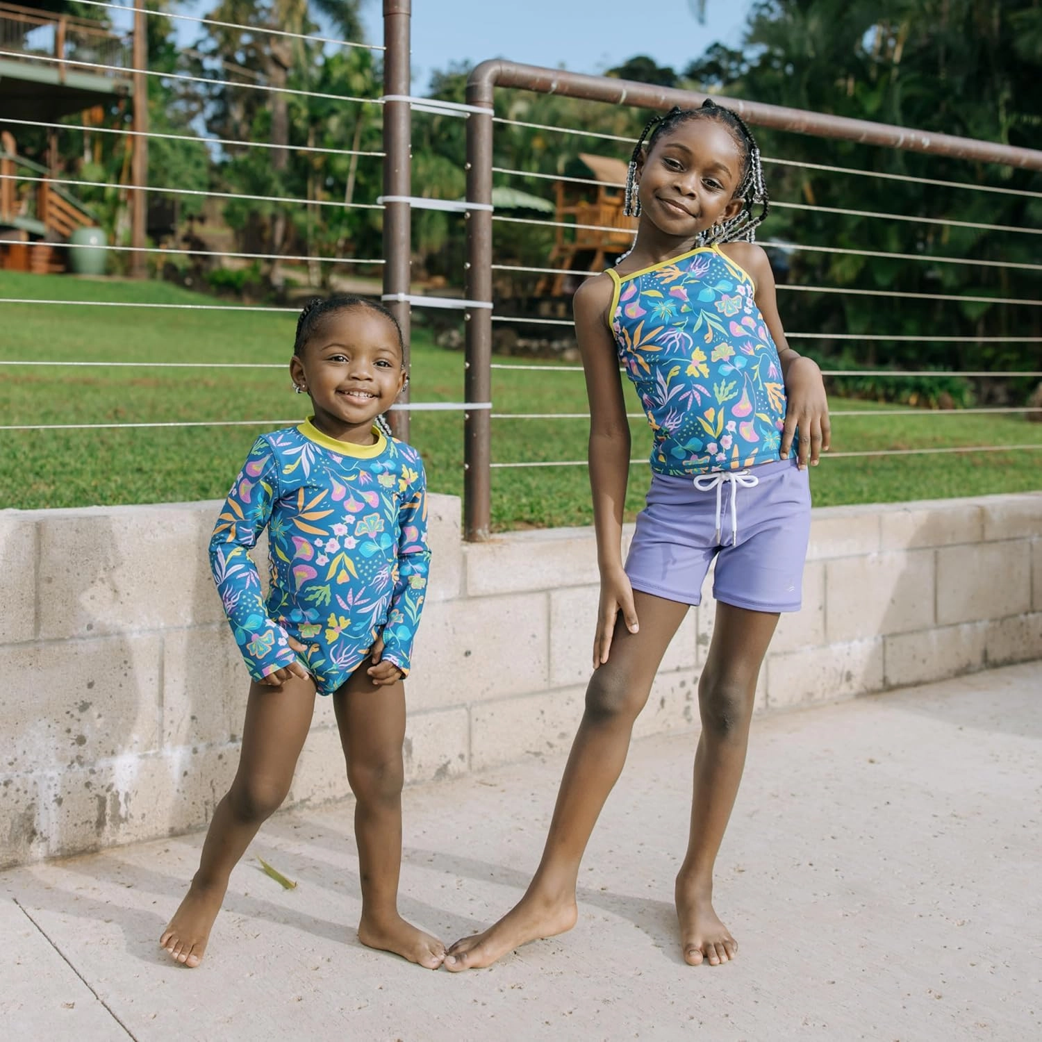 SwimZip Girls' 3 Pc Swim Set w/Long Sleeve Rash Guard, Tankini & Shorts UPF 50 