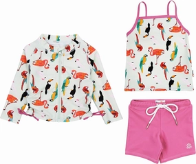 SwimZip Girls' 3 Pc Swim Set w/Long Sleeve Rash Guard, Tankini & Shorts UPF 50 