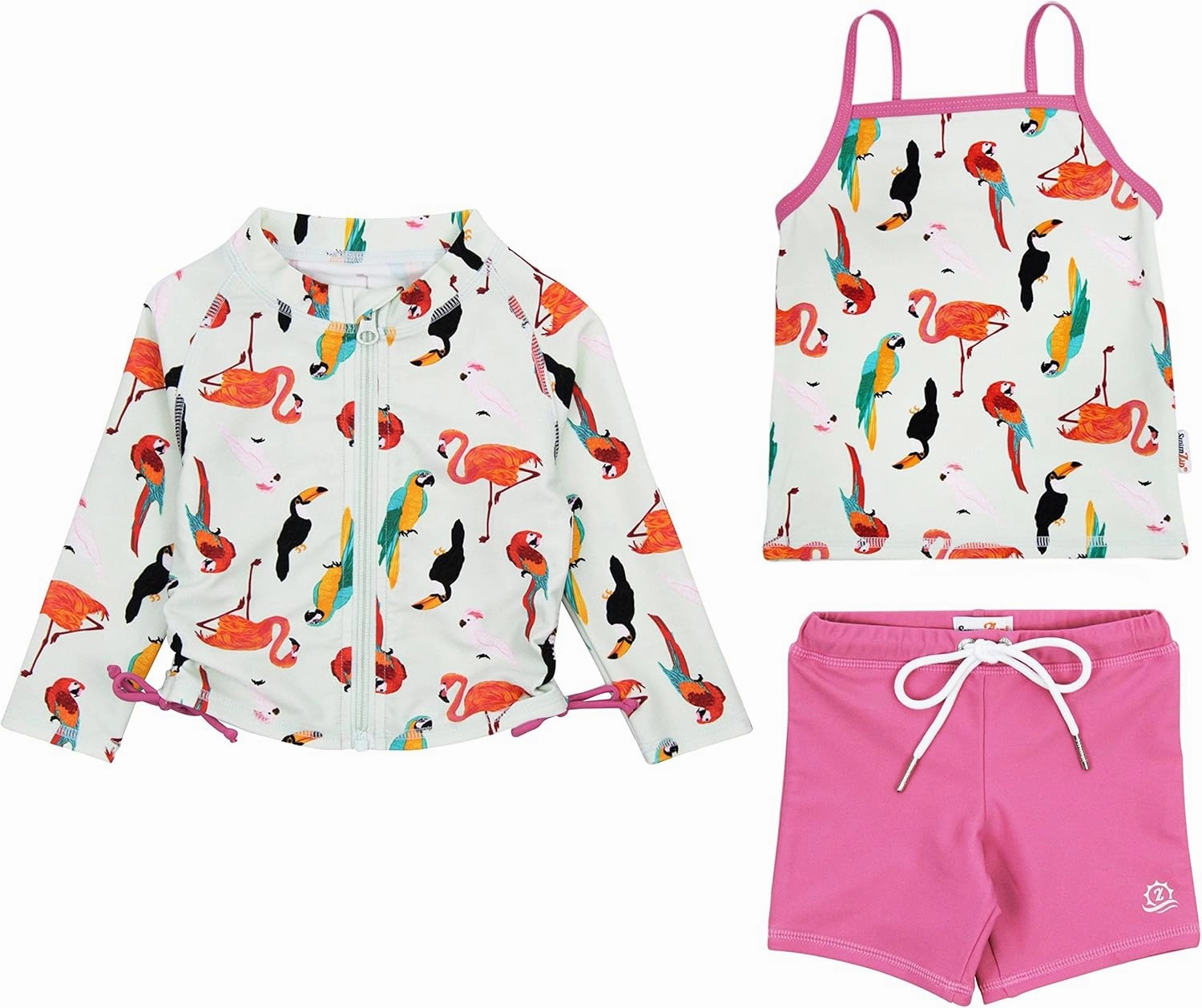 SwimZip Girls' 3 Pc Swim Set w/Long Sleeve Rash Guard, Tankini & Shorts UPF 50 
