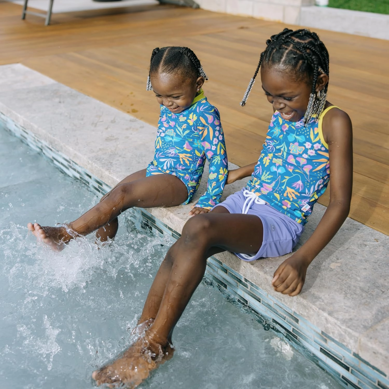 SwimZip Girls' 3 Pc Swim Set w/Long Sleeve Rash Guard, Tankini & Shorts UPF 50 
