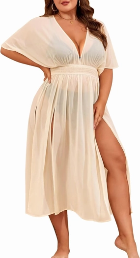 SWOMOG Women Plus Size Swimsuit Cover Up Bikini Bathing Suit Sexy Deep V Neck Swim Beach Dresses Summer Beachwear