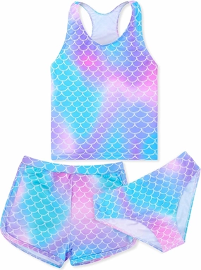 Sylfairy Girls 3 Piece Bathing Suit Summer UPF 50  Racerback Swimsuit with Shorts Beach Tankini Sets 8-15 Years